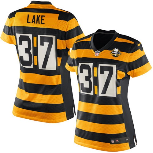 Women's Elite Carnell Lake 80th Anniversary Nike Jersey Gold/Black Alternate - #37 Throwback NFL Pittsburgh Steelers